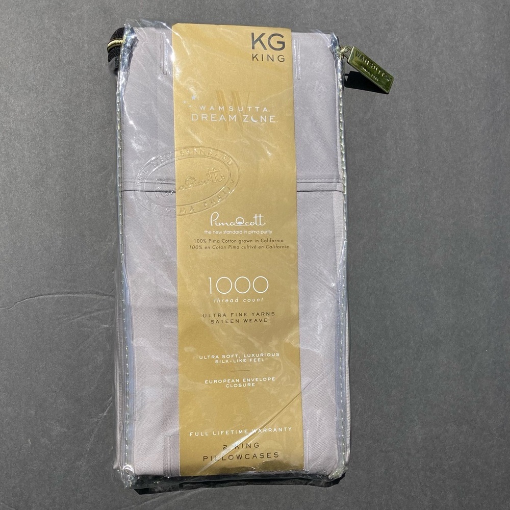 Wamsutta Dream Zone Pillow Cases Pair 1000 Thread Count King Gray Stripe NWT